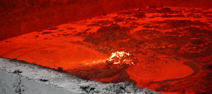 Molten aluminum inside a smelter